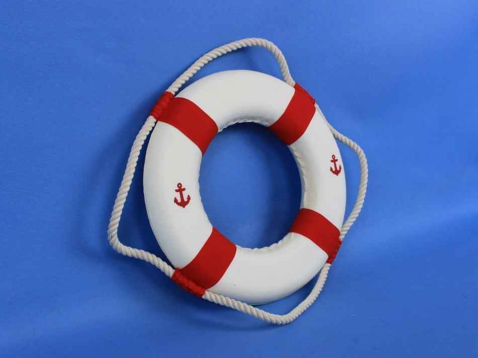 Classic White Decorative Anchor Lifering With Red Bands 10"