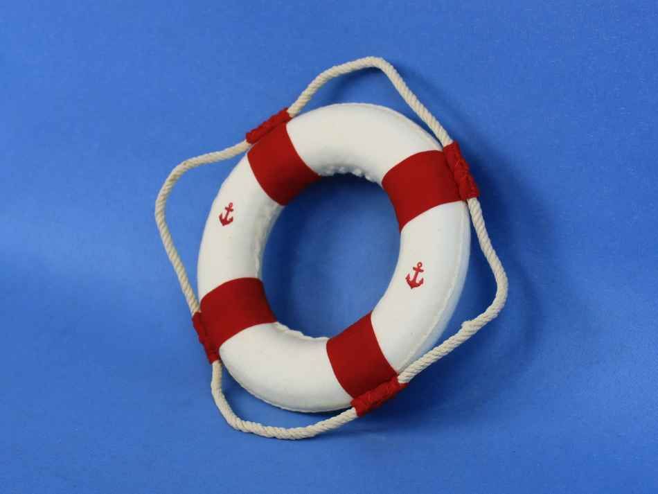 Classic White Decorative Anchor Lifering With Red Bands 6"
