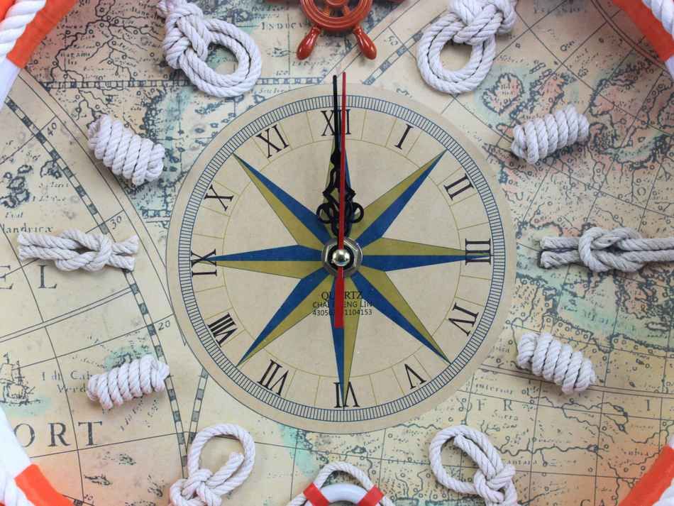Classic White Decorative Anchor Lifering Clock With Orange Bands 18"