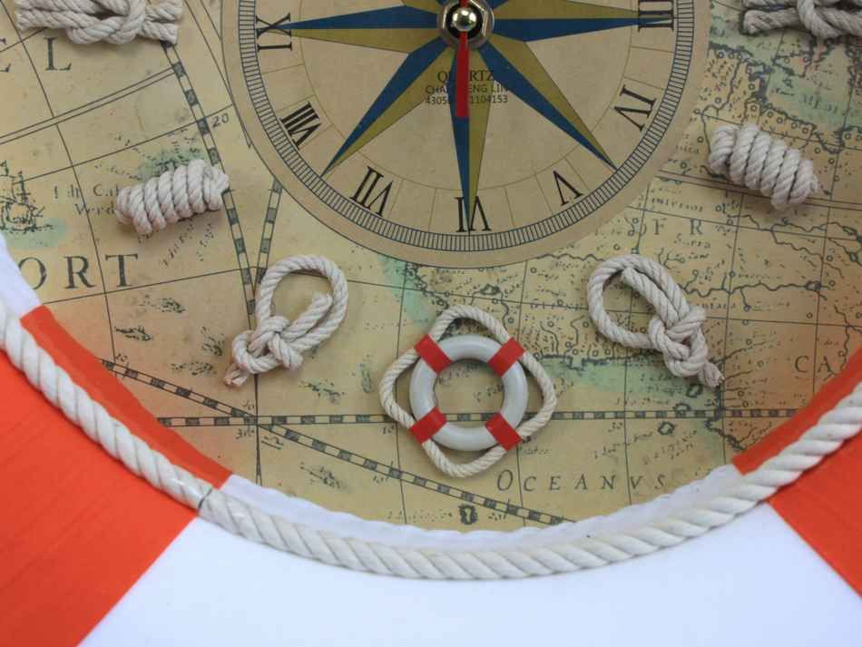 Classic White Decorative Anchor Lifering Clock With Orange Bands 18"