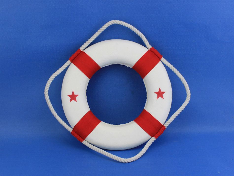 Classic White Decorative Lifering with Red Bands 10"