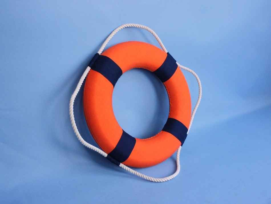 Vibrant Orange Decorative Lifering With Blue Bands 15"