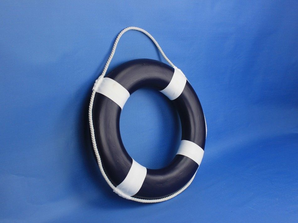 Dark Blue Painted Decorative Lifering with White Bands 15"