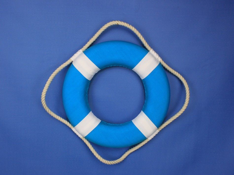 Vibrant Light Blue Decorative Lifering with White Bands 10"