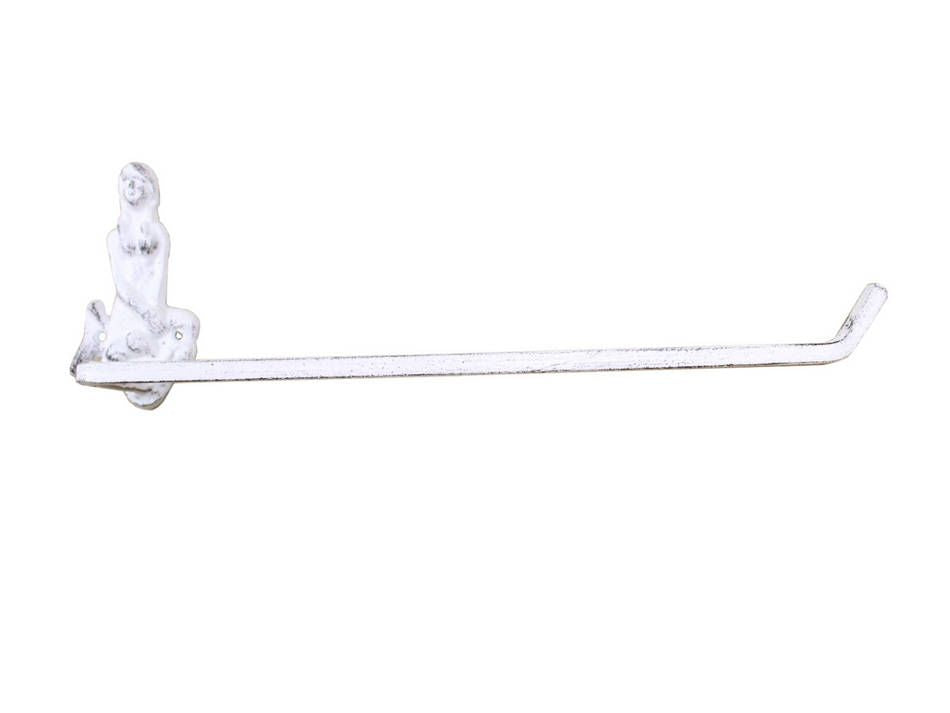 Whitewashed Cast Iron Mermaid Wall Mounted Paper Towel Holder 17"