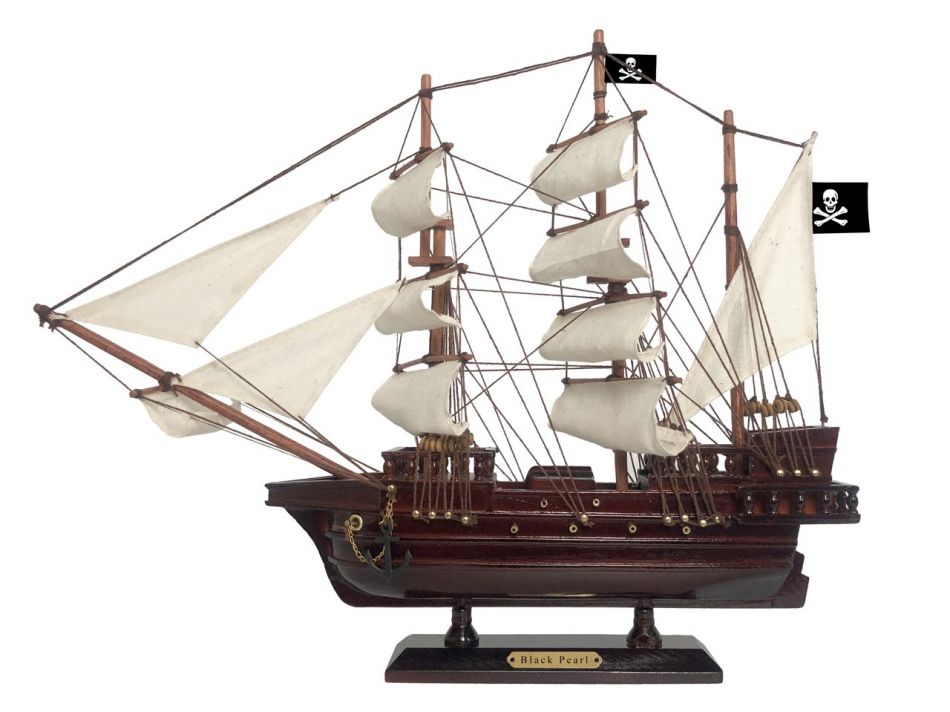 Wooden Black Pearl White Sails Pirate Ship Model 20"