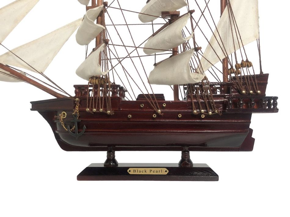 Wooden Black Pearl White Sails Pirate Ship Model 20"