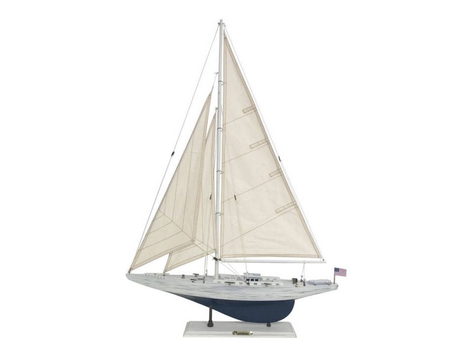 Wooden Rustic Whitewashed Enterprise Limited Model Sailboat 35"