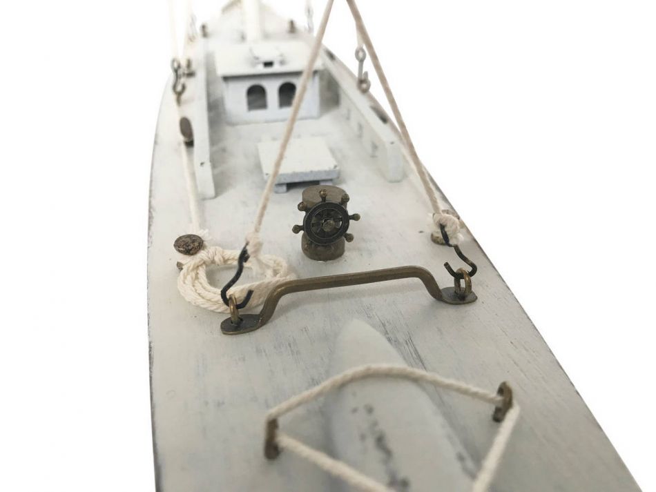 Wooden Rustic Whitewashed Enterprise Limited Model Sailboat 35"
