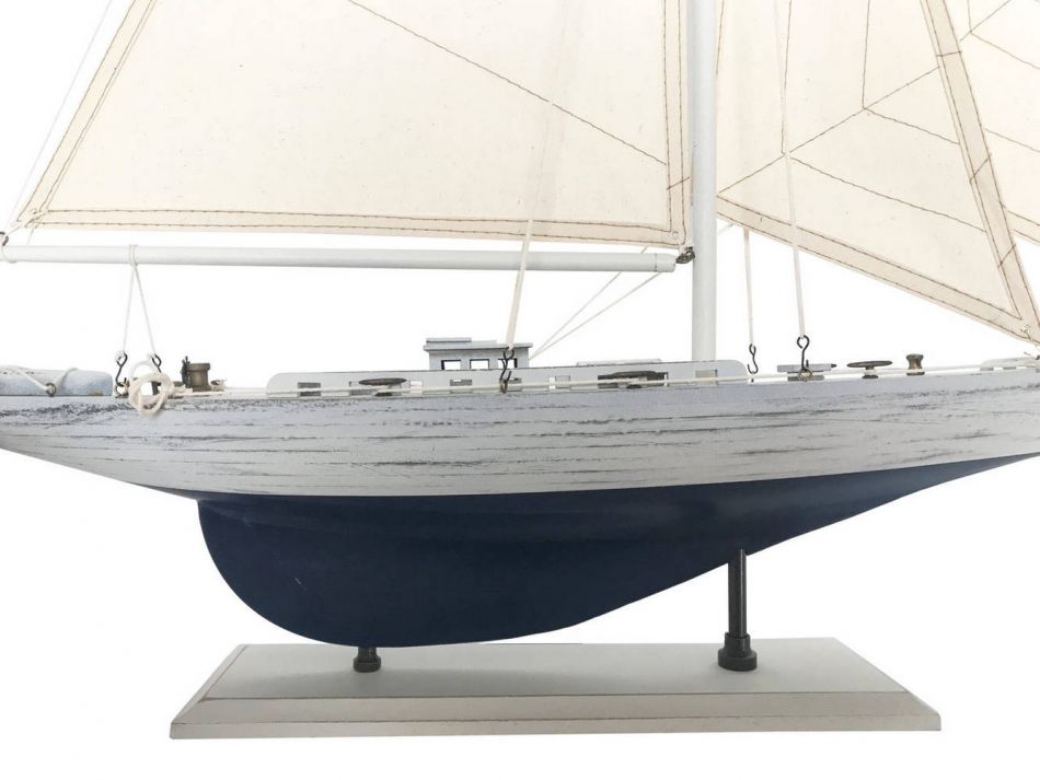 Wooden Rustic Whitewashed Enterprise Limited Model Sailboat 35"