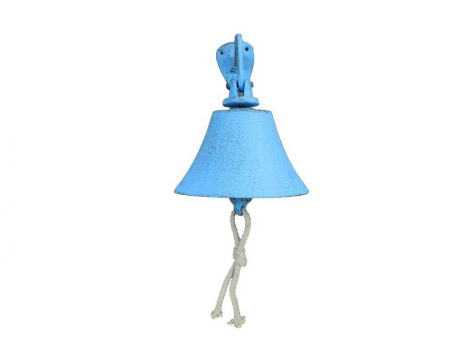 Rustic Light Blue Cast Iron Hanging Ship's Bell 6"