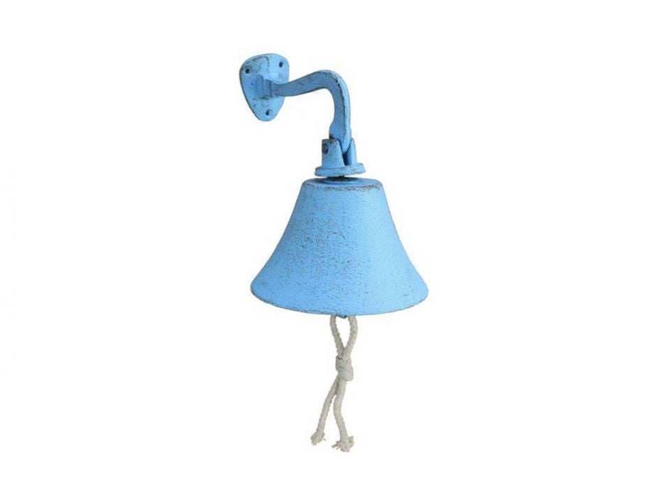 Rustic Light Blue Cast Iron Hanging Ship's Bell 6"