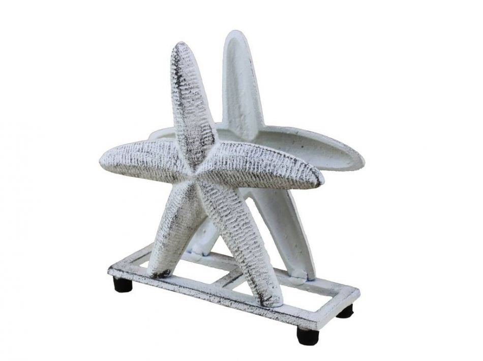 Rustic Whitewashed Cast Iron Starfish Napkin Holder 6"