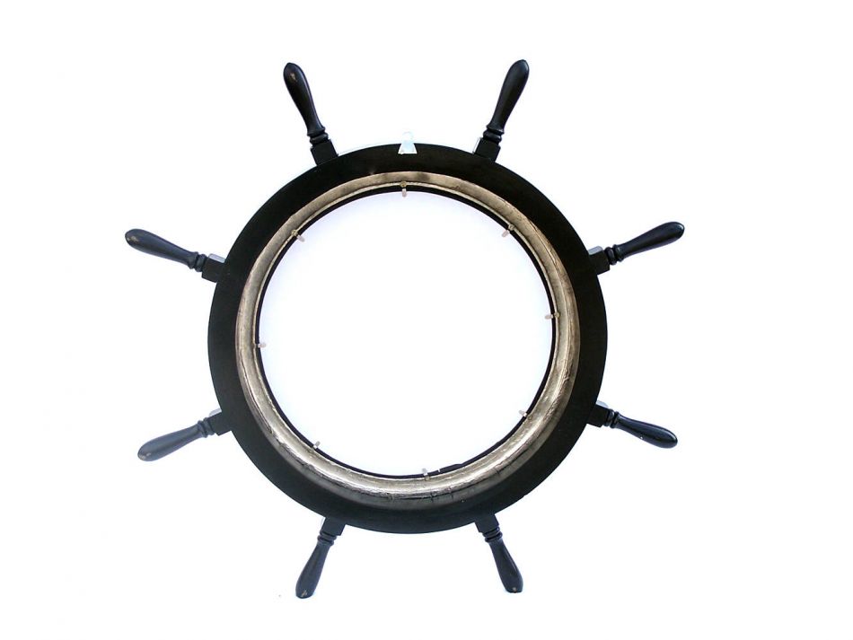 Deluxe Class Wood and Chrome Ship Wheel Porthole Mirror 36"
