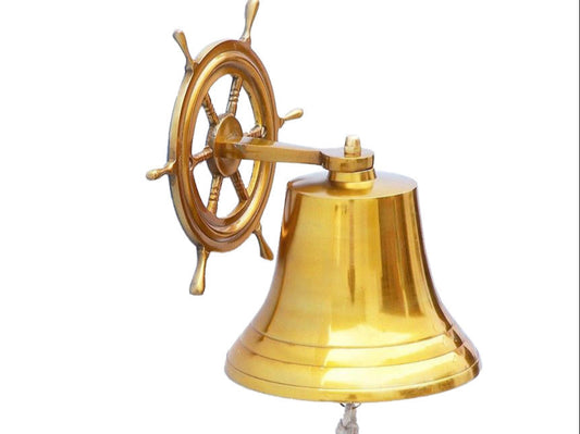 Brass Plated Hanging Ship Wheel Bell 10"