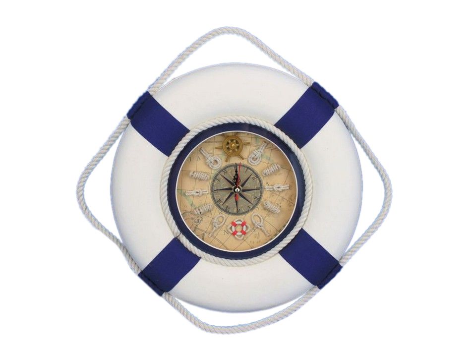 Classic White Decorative Lifering Clock with Blue Bands 12"