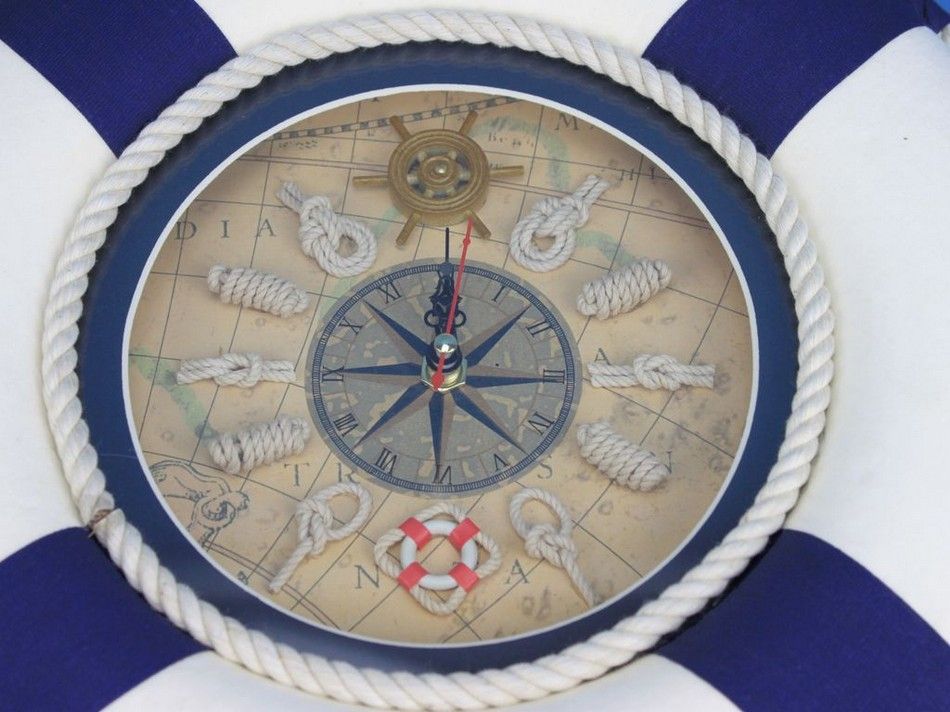 Classic White Decorative Lifering Clock with Blue Bands 12"