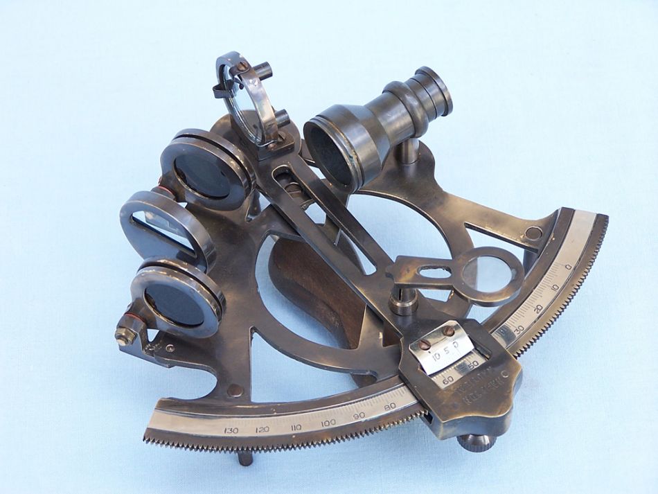 Antique Brass Sextant 7" with Rosewood Box