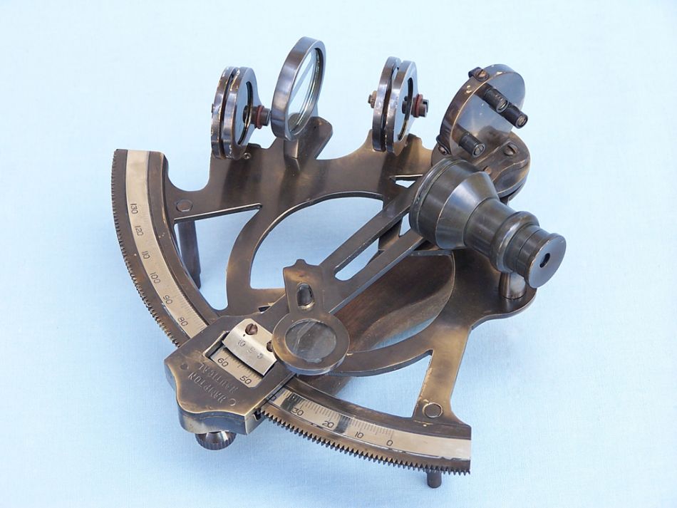 Antique Brass Sextant 7" with Rosewood Box