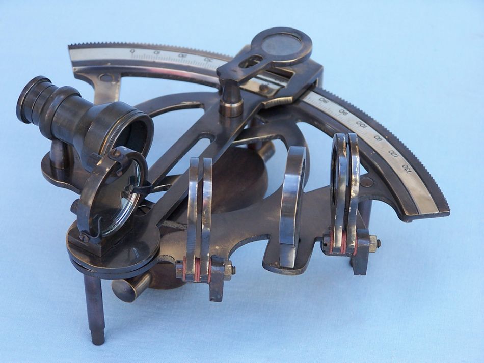 Antique Brass Sextant 7" with Rosewood Box
