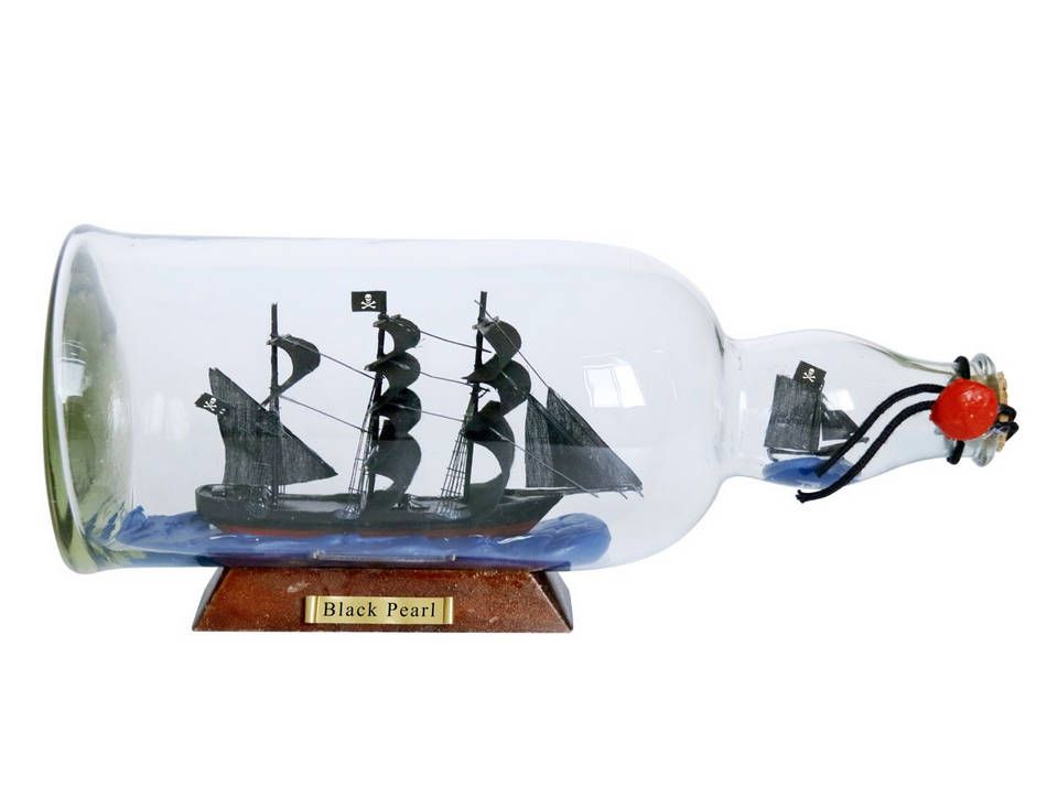 Black Pearl Model Ship in a Glass Bottle 11"