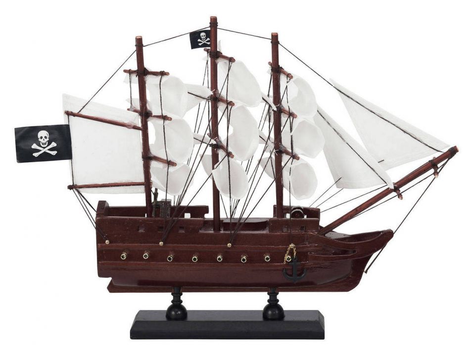 Wooden Captain Hooks Jolly Roger from Peter Pan White Sails Model Pirate Ship 12"