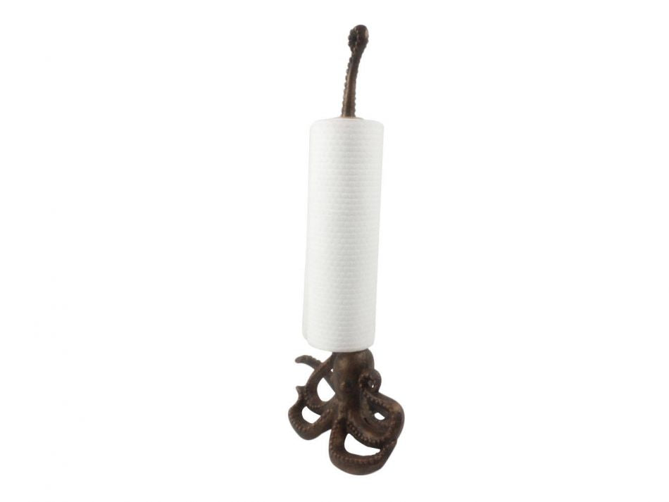 Rustic Copper Cast Iron Octopus Kitchen Paper Towel Holder 19"