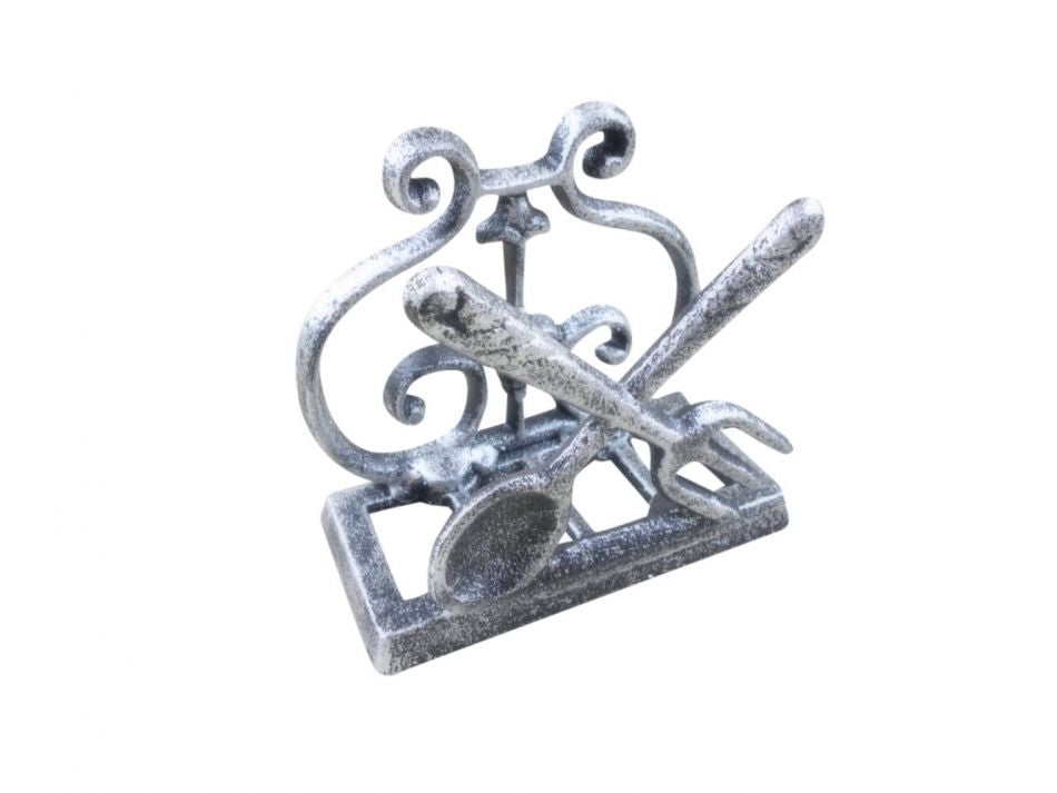 Rustic Silver Cast Iron Fork and Spoon Kitchen Napkin Holder 5"