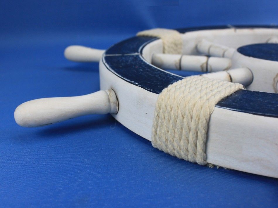 Rustic Dark Blue Decorative Ship Wheel 18"