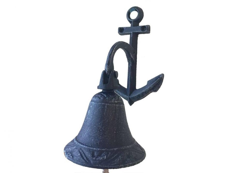 Rustic Dark Blue Cast Iron Wall Hanging Anchor Bell 8"
