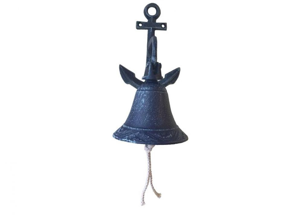 Rustic Dark Blue Cast Iron Wall Hanging Anchor Bell 8"