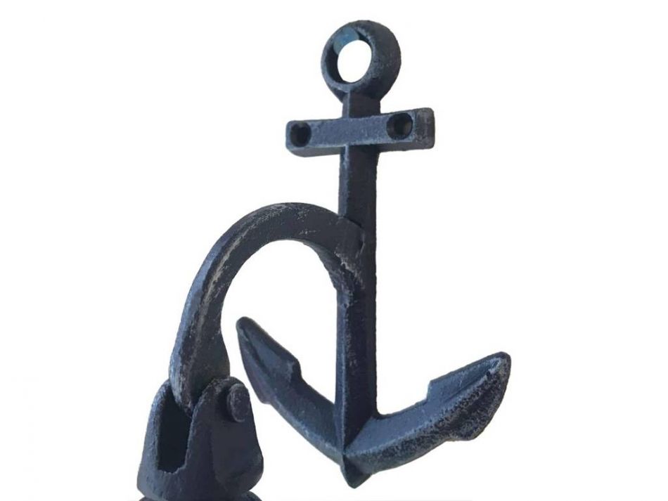 Rustic Dark Blue Cast Iron Wall Hanging Anchor Bell 8"