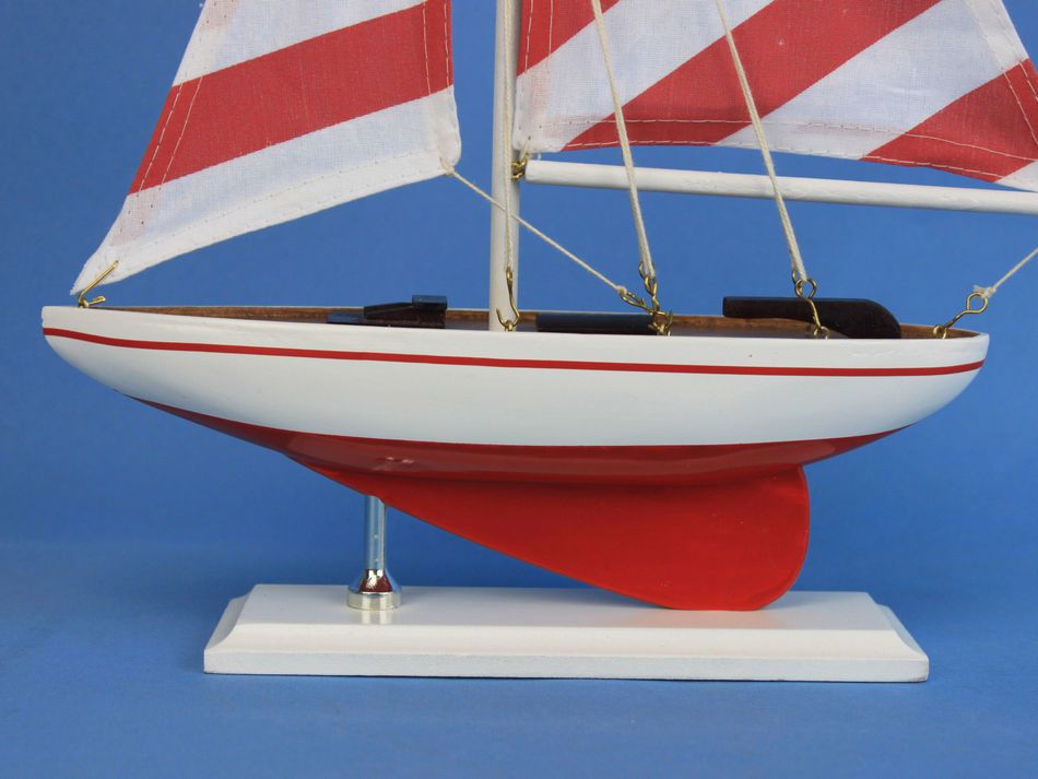 Wooden Red Striped Pacific Sailer Model Sailboat Decoration 17"