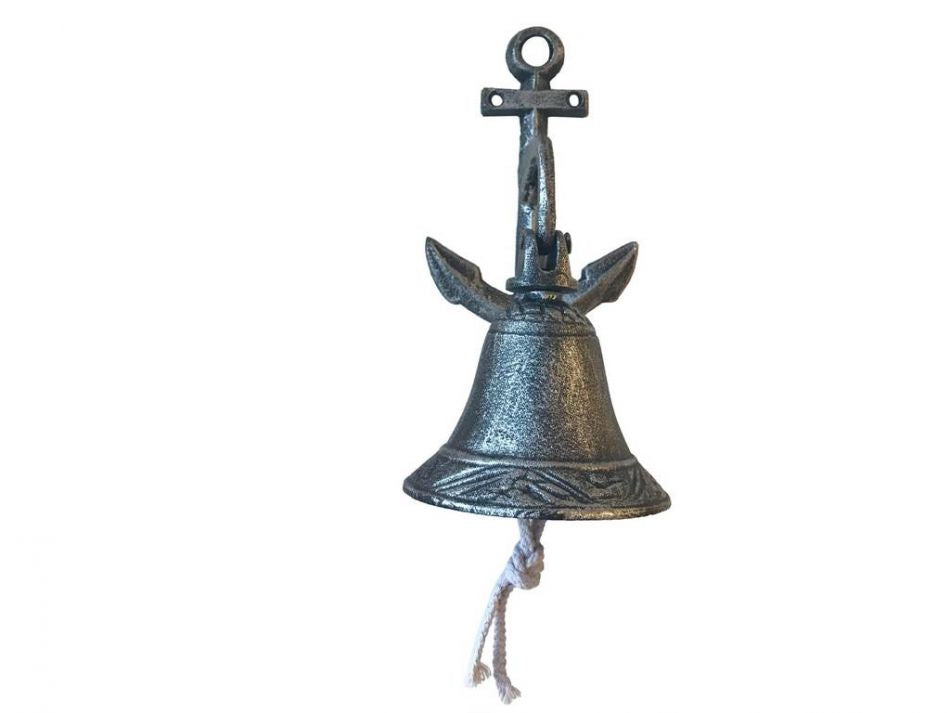 Rustic Silver Cast Iron Wall Hanging Anchor Bell 8"