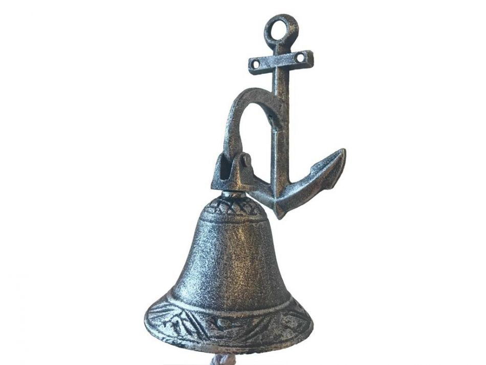Rustic Silver Cast Iron Wall Hanging Anchor Bell 8"