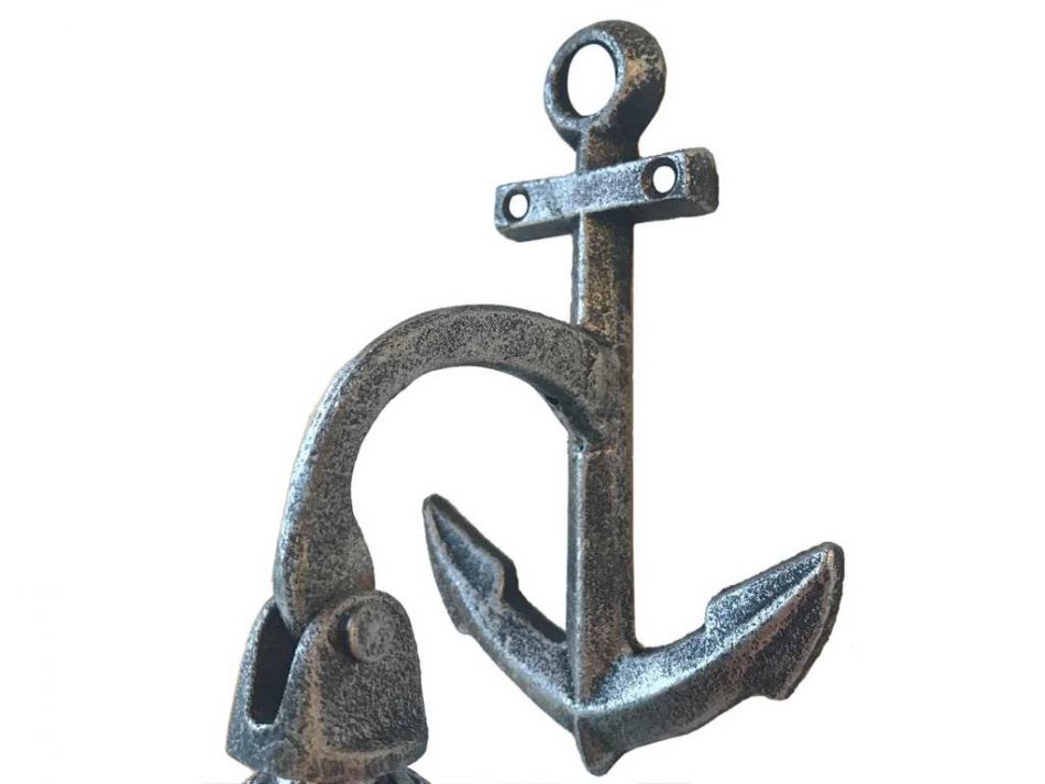 Rustic Silver Cast Iron Wall Hanging Anchor Bell 8"