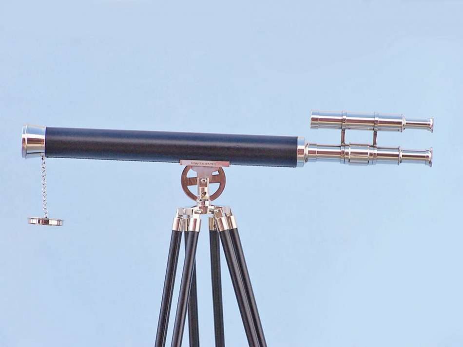Chrome - Leather Griffith Astro Telescope 64" with Black Wooden Legs