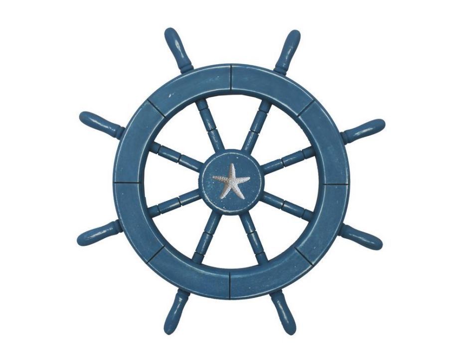 Rustic All Light Blue Decorative Ship Wheel with Starfish 18"