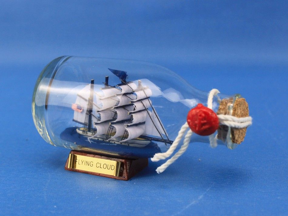 Flying Cloud Model Ship in a Glass Bottle 5"