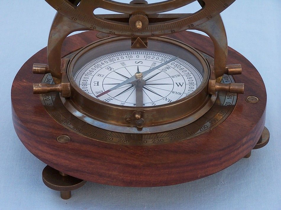 Antique Brass Alidade Compass 14"