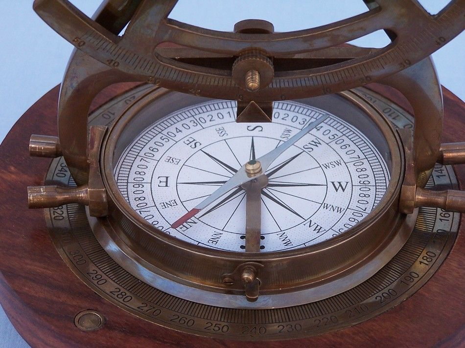 Antique Brass Alidade Compass 14"