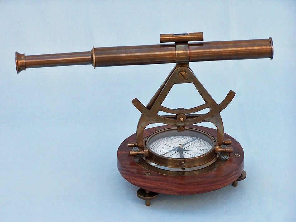 Antique Brass Alidade Compass 14"