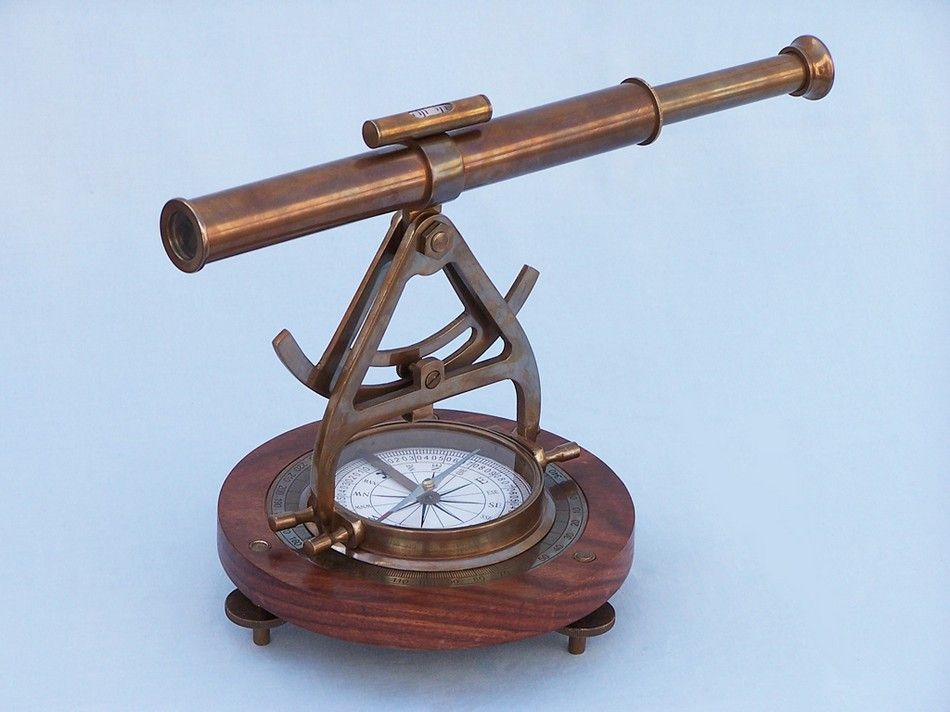 Antique Brass Alidade Compass 14"