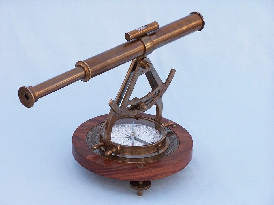 Antique Brass Alidade Compass 14"