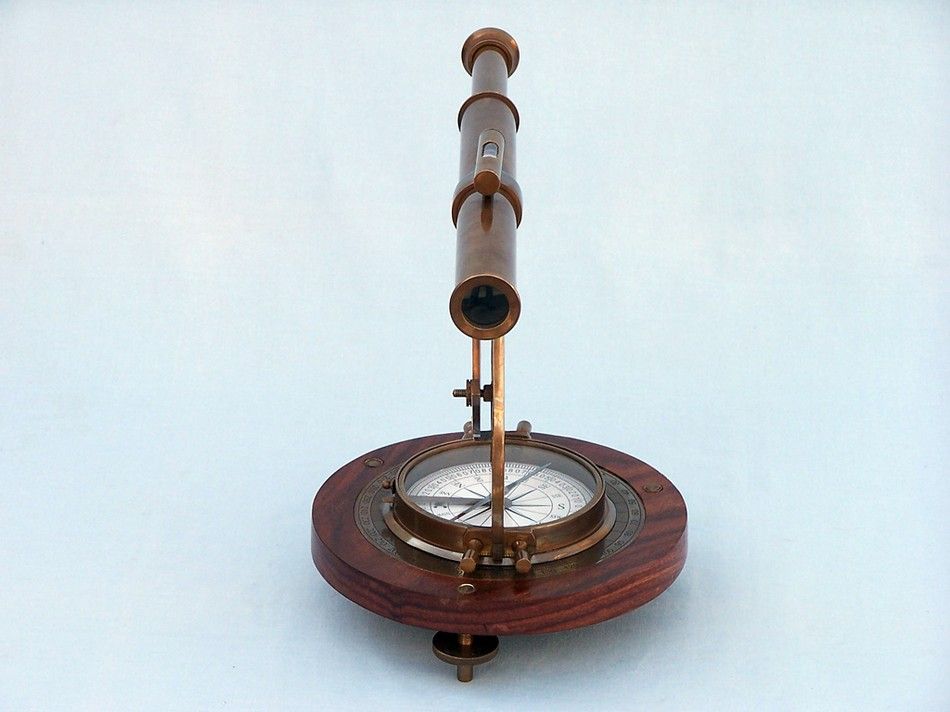 Antique Brass Alidade Compass 14"