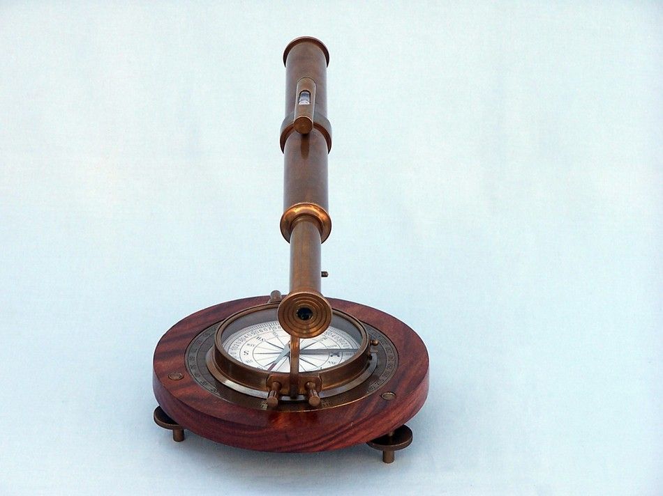 Antique Brass Alidade Compass 14"