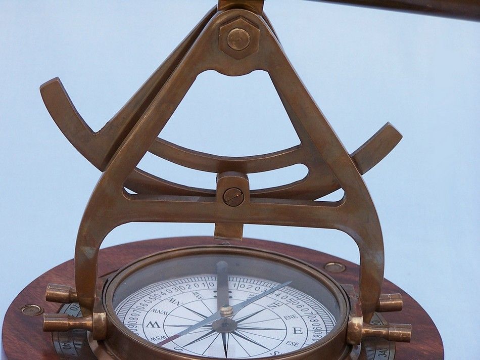 Antique Brass Alidade Compass 14"