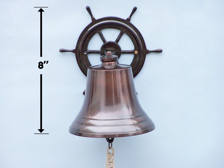 Antique Copper Hanging Ship Wheel Bell 8"