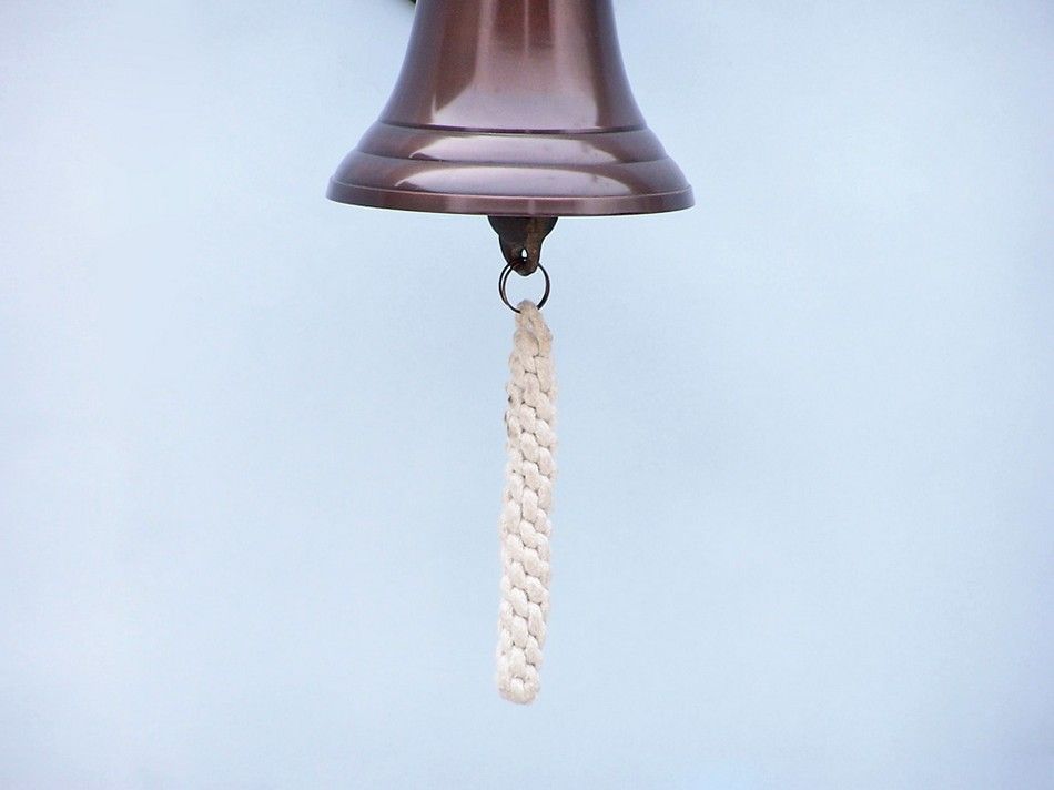 Antique Copper Hanging Ship Wheel Bell 8"