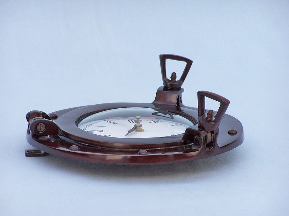 Antique Copper Deluxe Class Porthole Clock 8"
